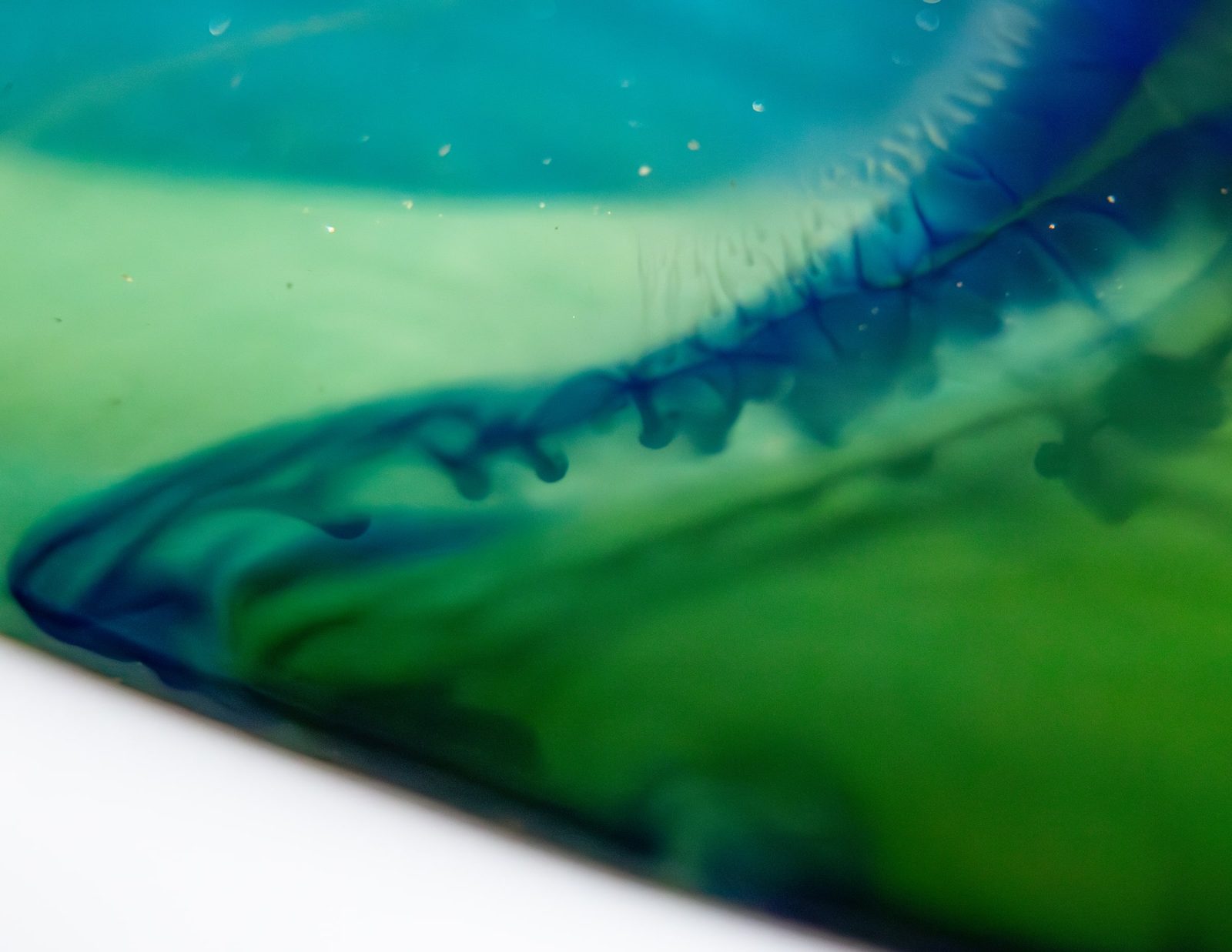 Teal and green diffusion with a dark branching vein, white in one corner.
